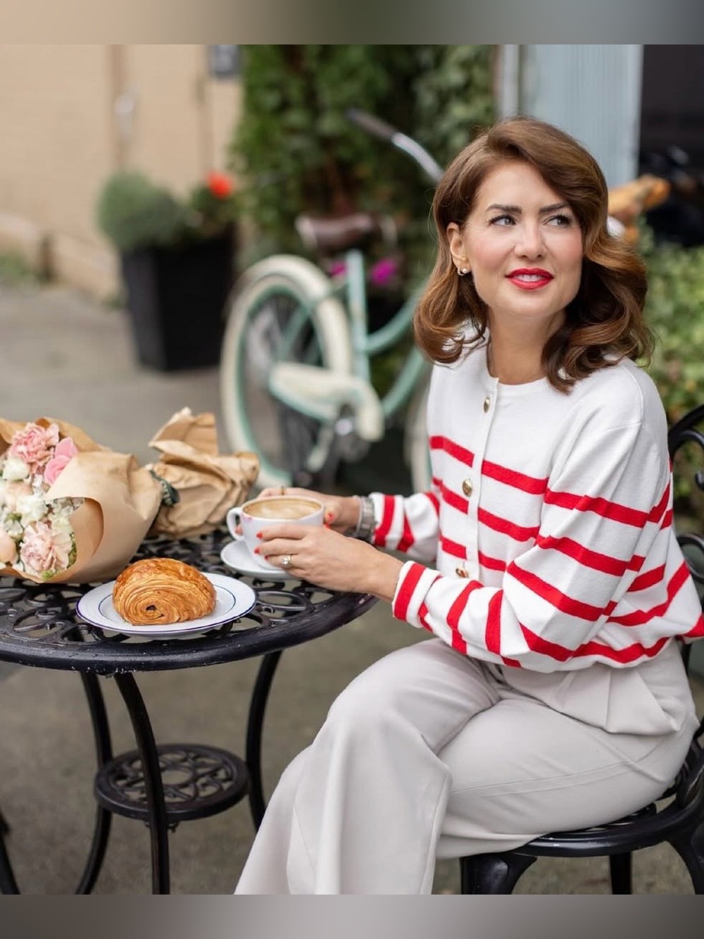 Smash + Tess x JILLY BOX Rosalie White and Red Striped Cardigan